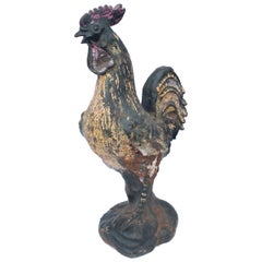 Antique Very Rare Painted Rooster Sculpture