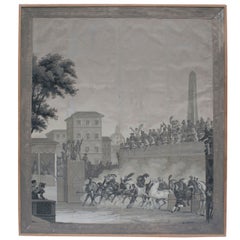 Grisaille Panel Depicting Neapolitans Watching Horse Racing