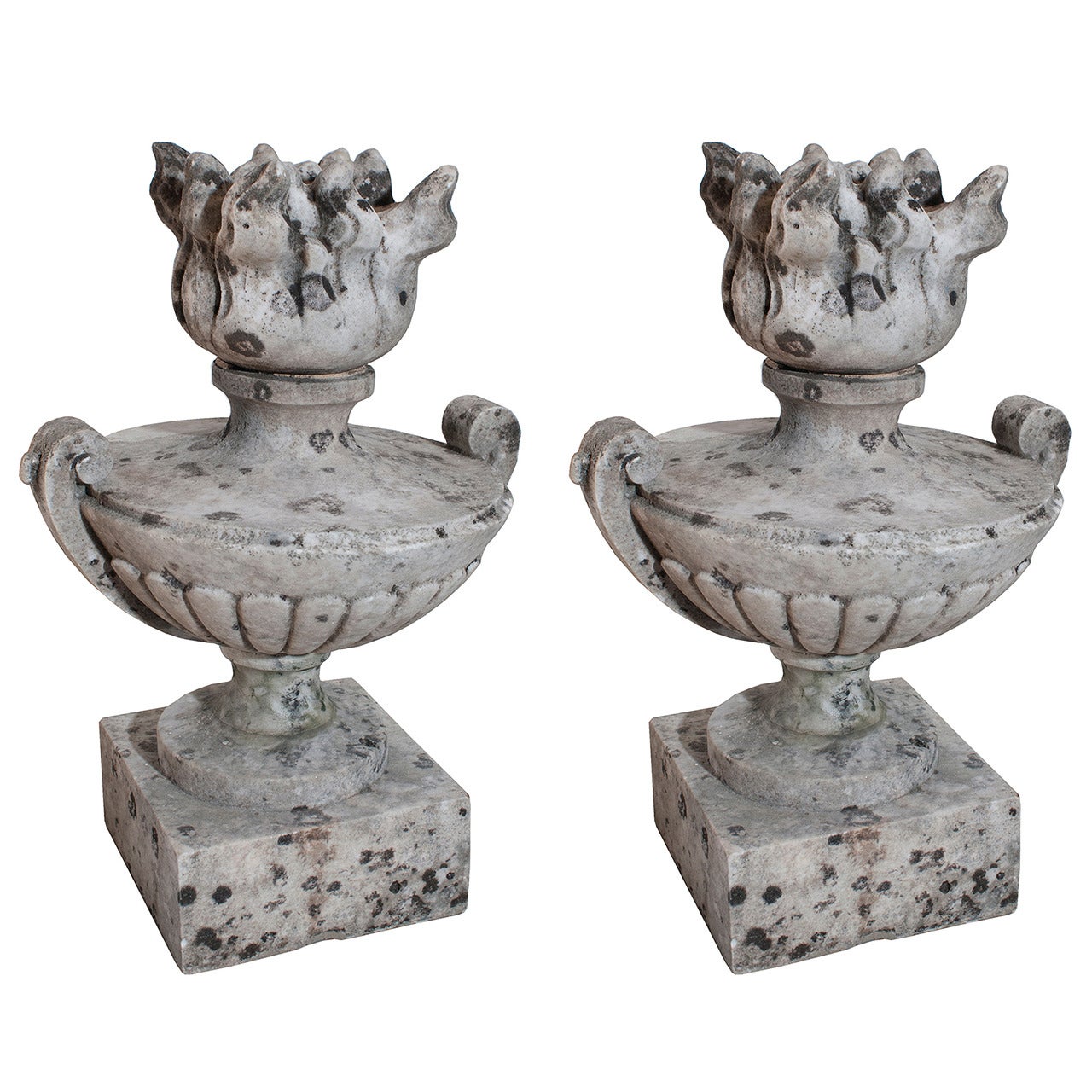 Pair of Marble Finials with a Flame Top