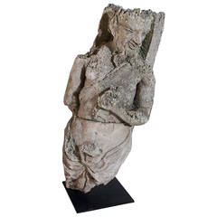 Antique Limestone Sculpture of a Faun