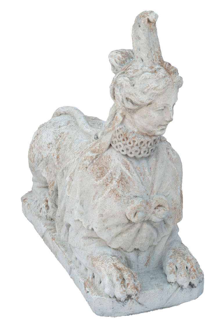 French Pair of Composition Stone Sphinxes