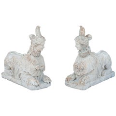 Pair of Composition Stone Sphinxes