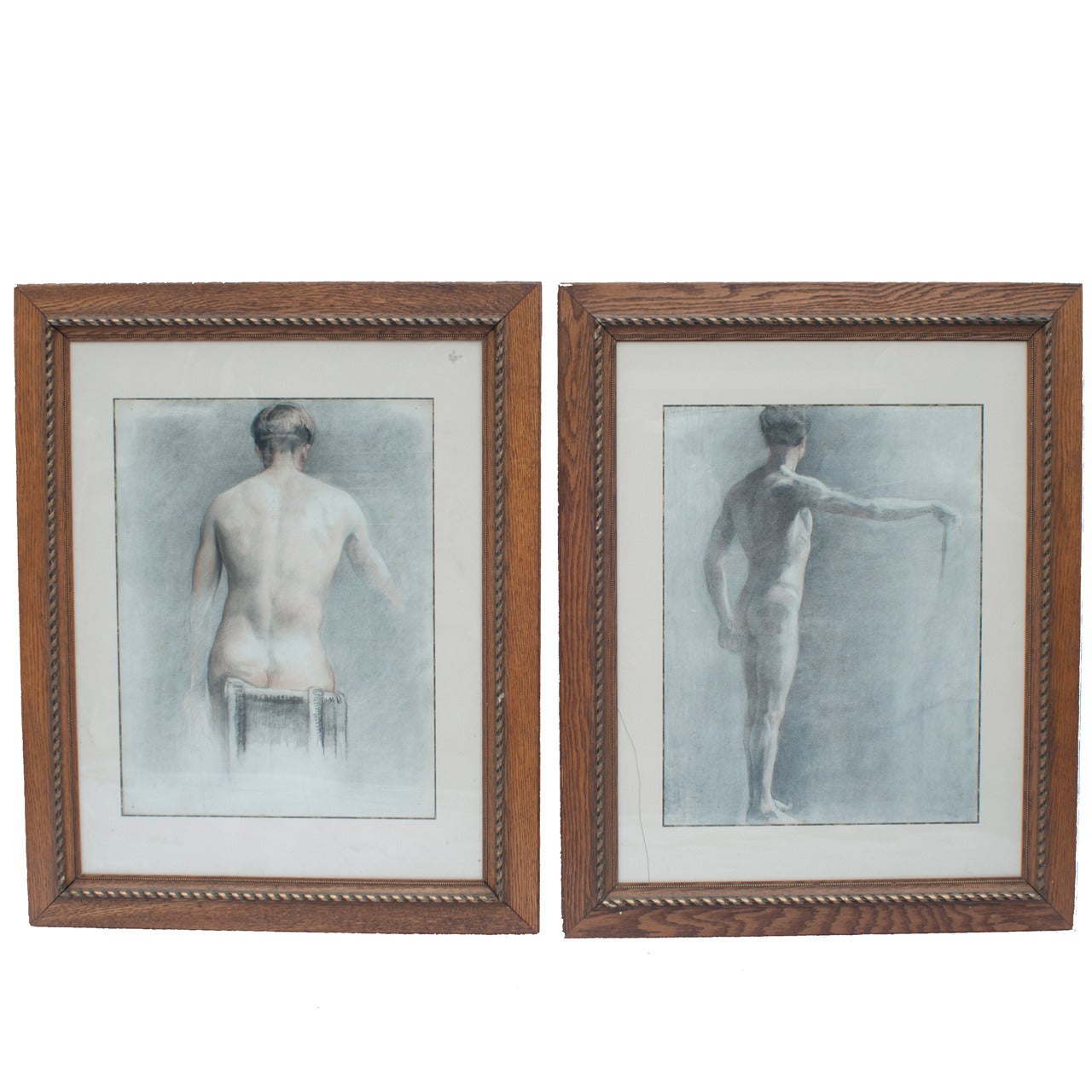 Pair of Academic Drawings of a Man's Back
