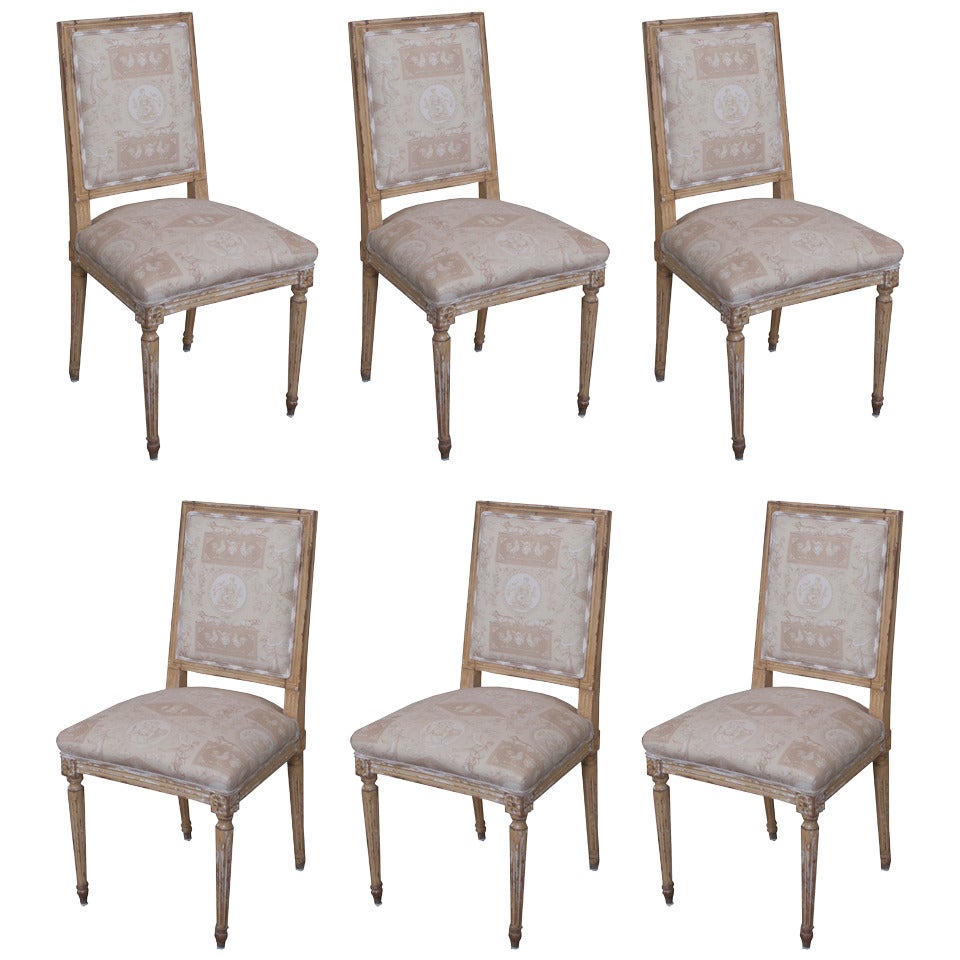 A Set of Six Square Back Painted Louis XVI Style French Chairs