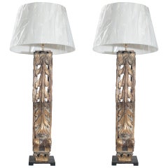 A Pair of Carved Architectural Gilded Fragments made into lamps