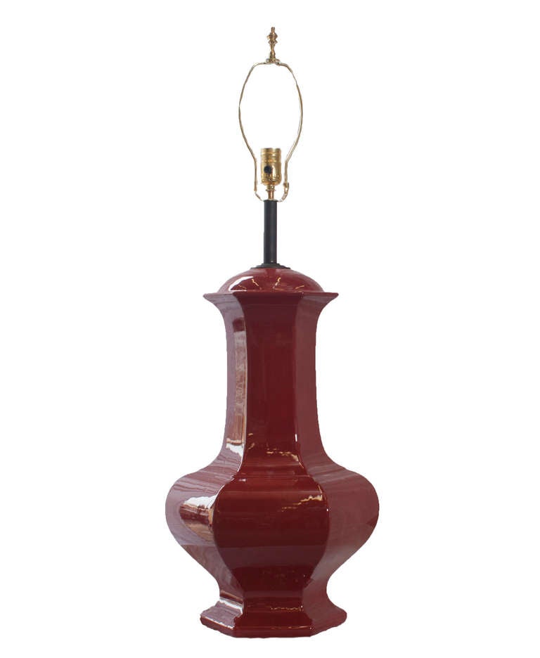 French Pair of Reddish Brown Ceramic Lamps For Sale