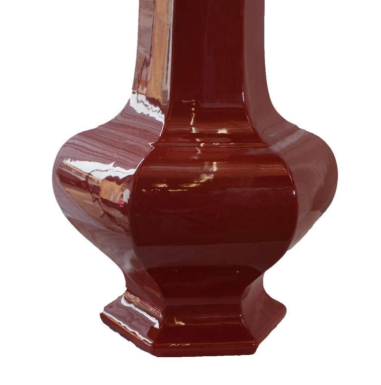 Pair of Reddish brown ceramic lamps.