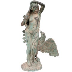 Antique Bronze Sculpture of a Bathing Greek Goddess with an Eagle