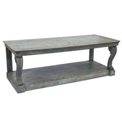 Antique Very Large Black Painted Oak Console with Claw Feet