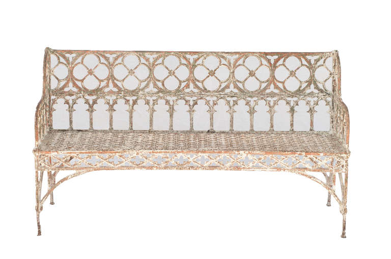 Painted cast iron Gothic bench.