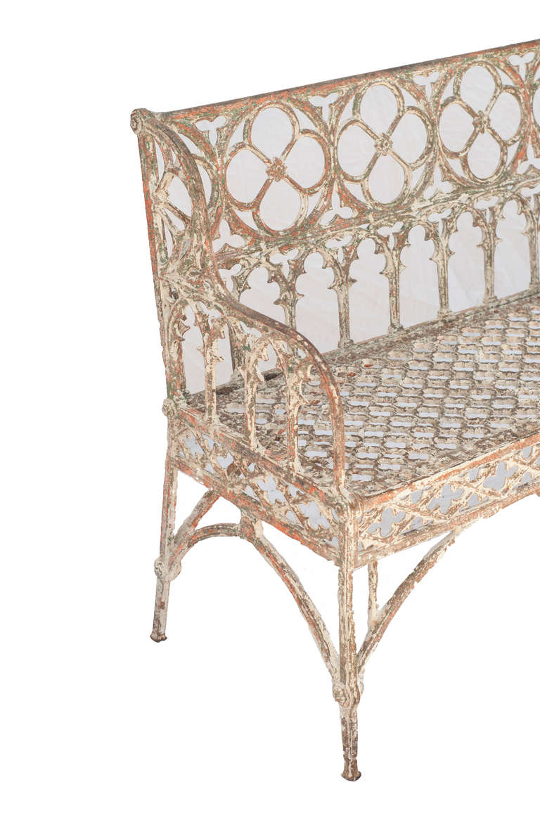 French Painted Cast Iron Gothic Bench