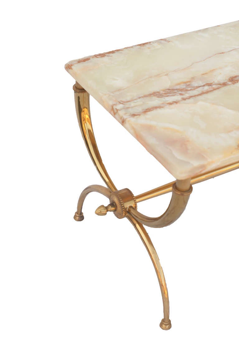 Coffee Table with a Brass Base and an Onyx Top in the Style of 