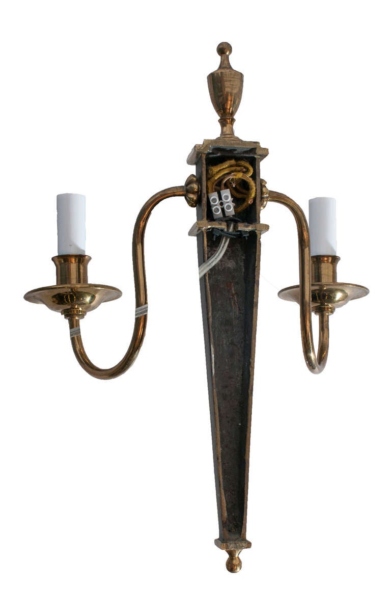Pair of Black Column Sconces In Good Condition In Washington, DC