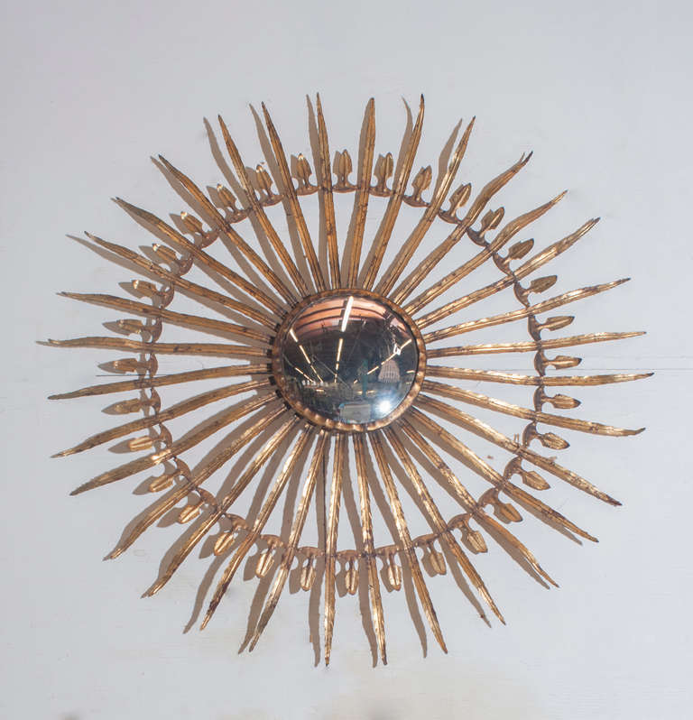 French Metal Sunburst Mirror, 19th Century