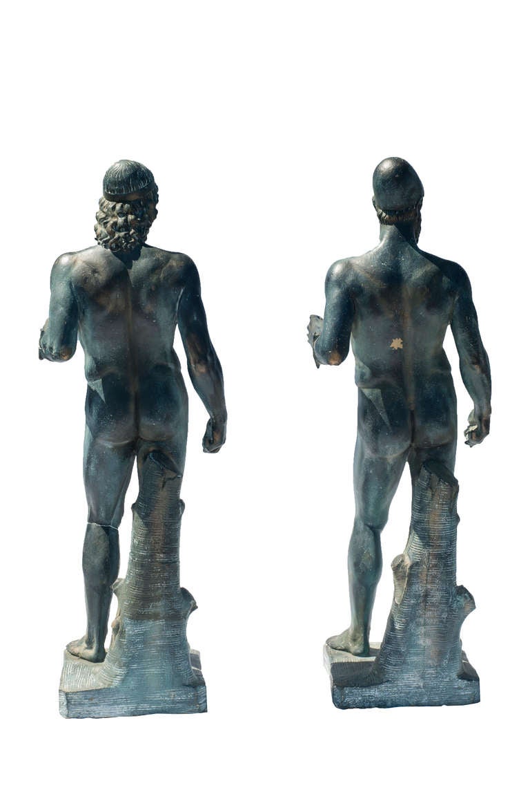 20th Century Pair of Black Plaster Statues, Copies of Antiquity in Museum of Archaeology