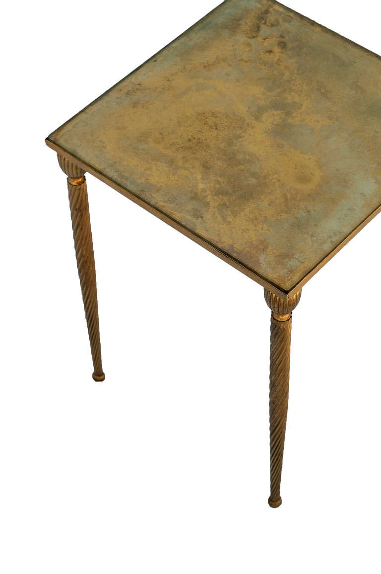 Set of Three Brass Side Tables with Gilt Mirror Tops In Good Condition In Washington, DC