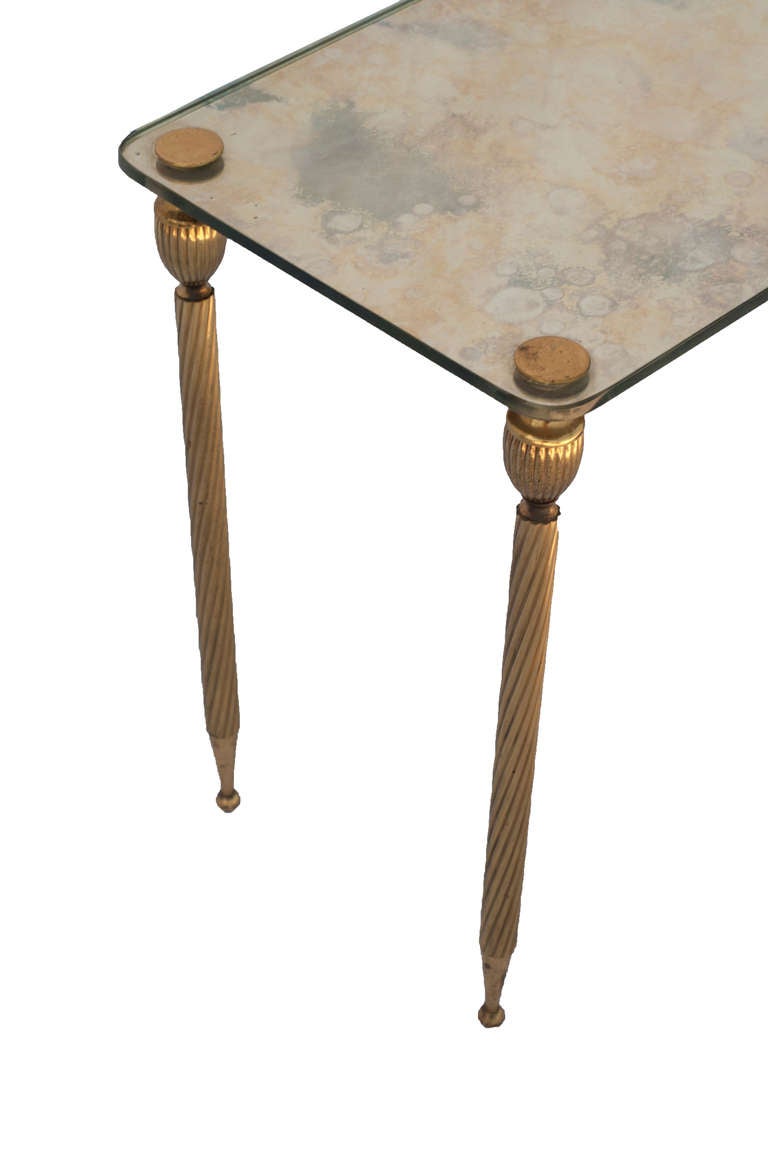 French A Set of Three Brass Side Tables with Mirror Tops
