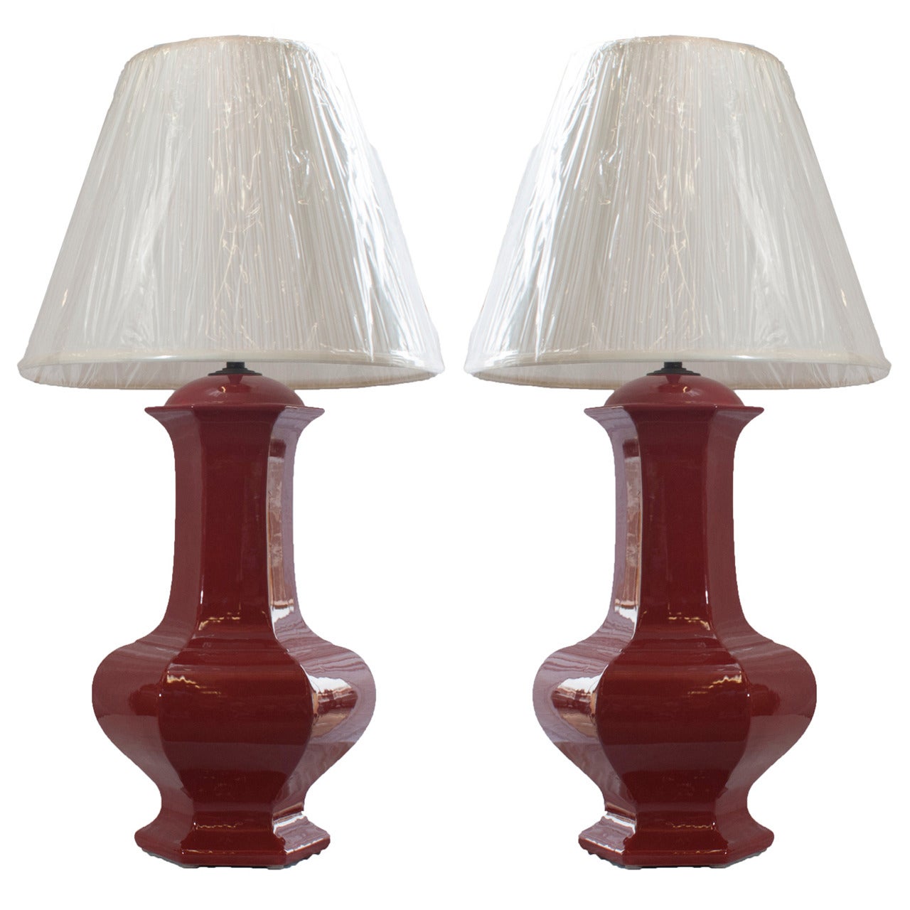 Pair of Reddish Brown Ceramic Lamps