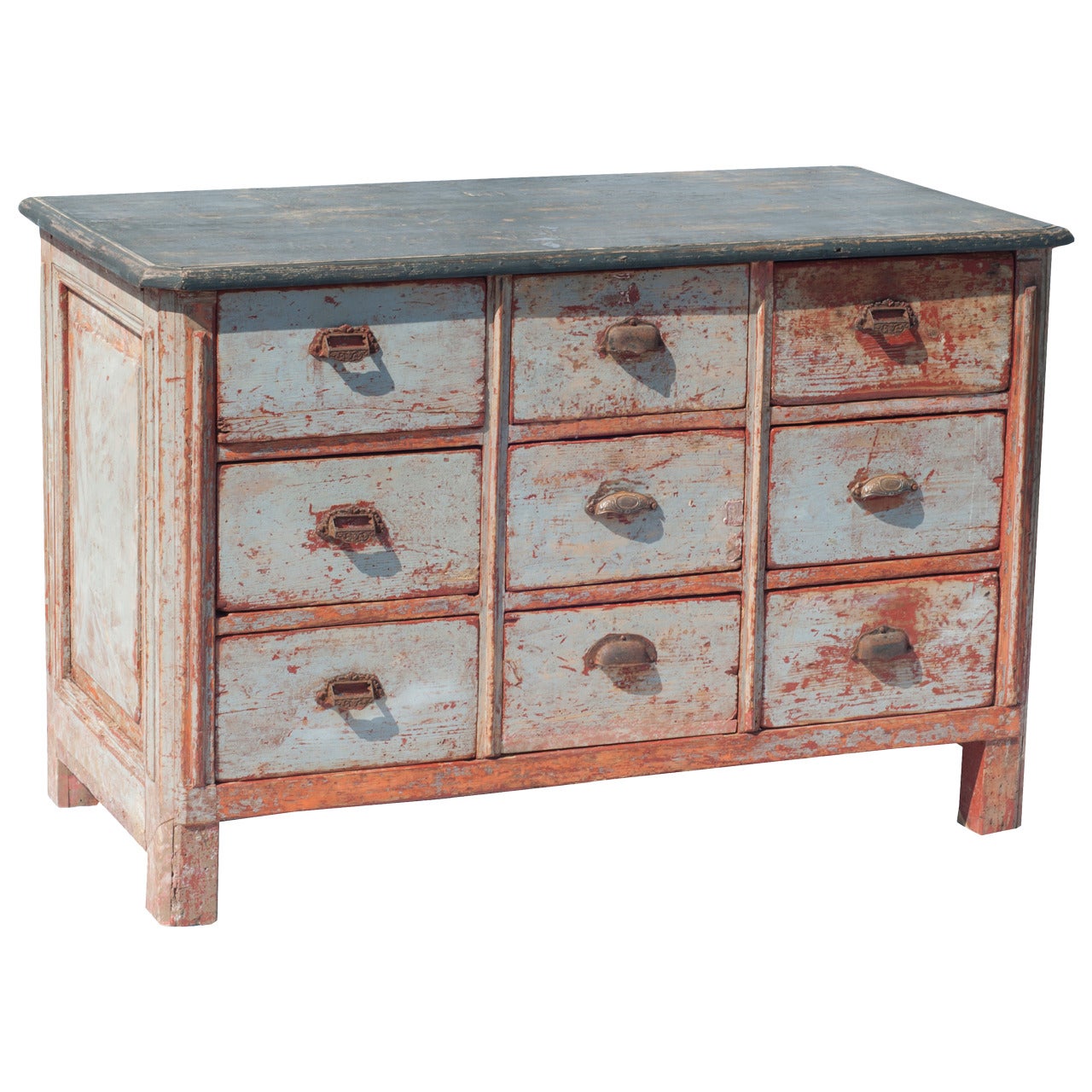 Red and Grey Painted Nine-Drawer Chest For Sale