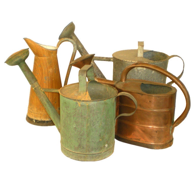 French 19th Century Watering Can, faux wood grain available