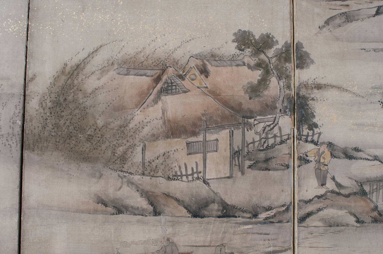 A six-panel Japanese screen depicting a Chinese landscape.