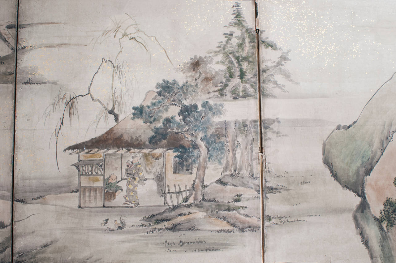 19th Century Six-Panel Japanese Screen Depicting a Chinese Landscape