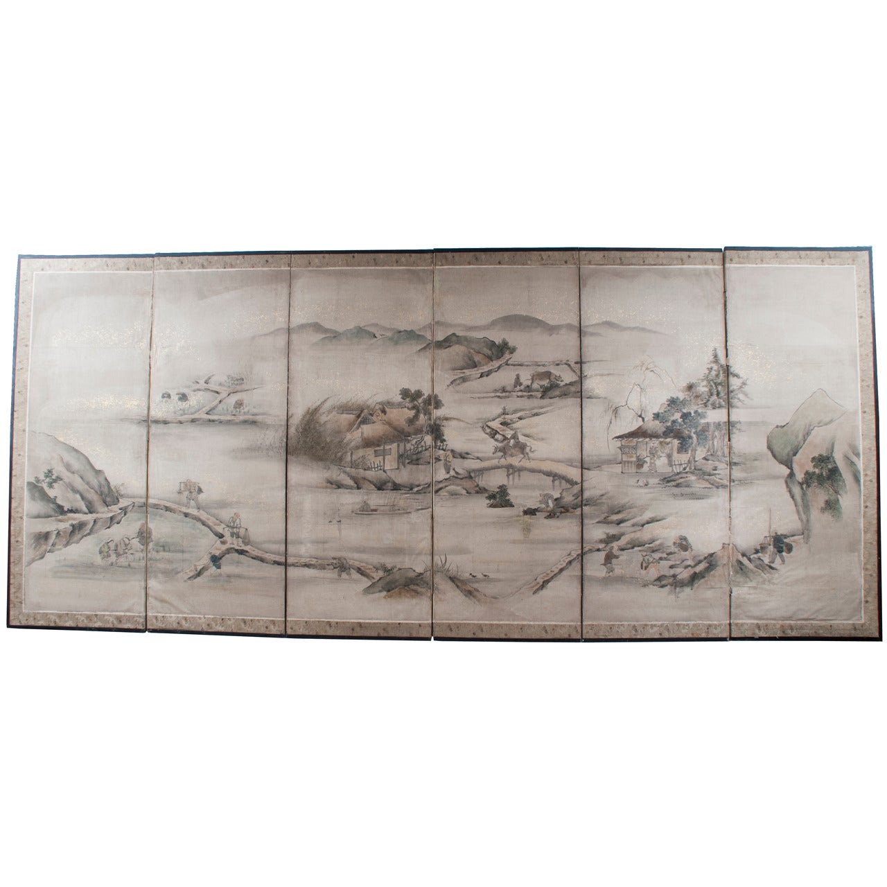 Six-Panel Japanese Screen Depicting a Chinese Landscape