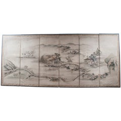 Six-Panel Japanese Screen Depicting a Chinese Landscape