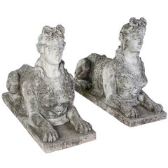 Large Pair of Carved Vincenza Stone Sphinx