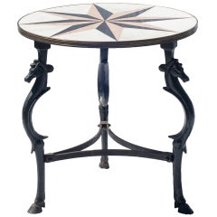 Cast Iron Gueridon Table with Inlay Marble Top