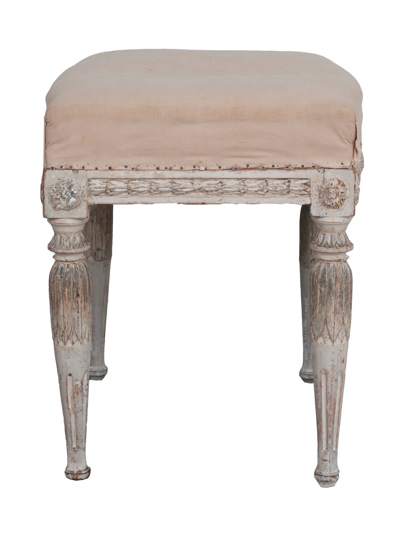 A Very Fine Pair Pair of Painted  Gustavian Stools with carved legs In Excellent Condition In Washington, DC