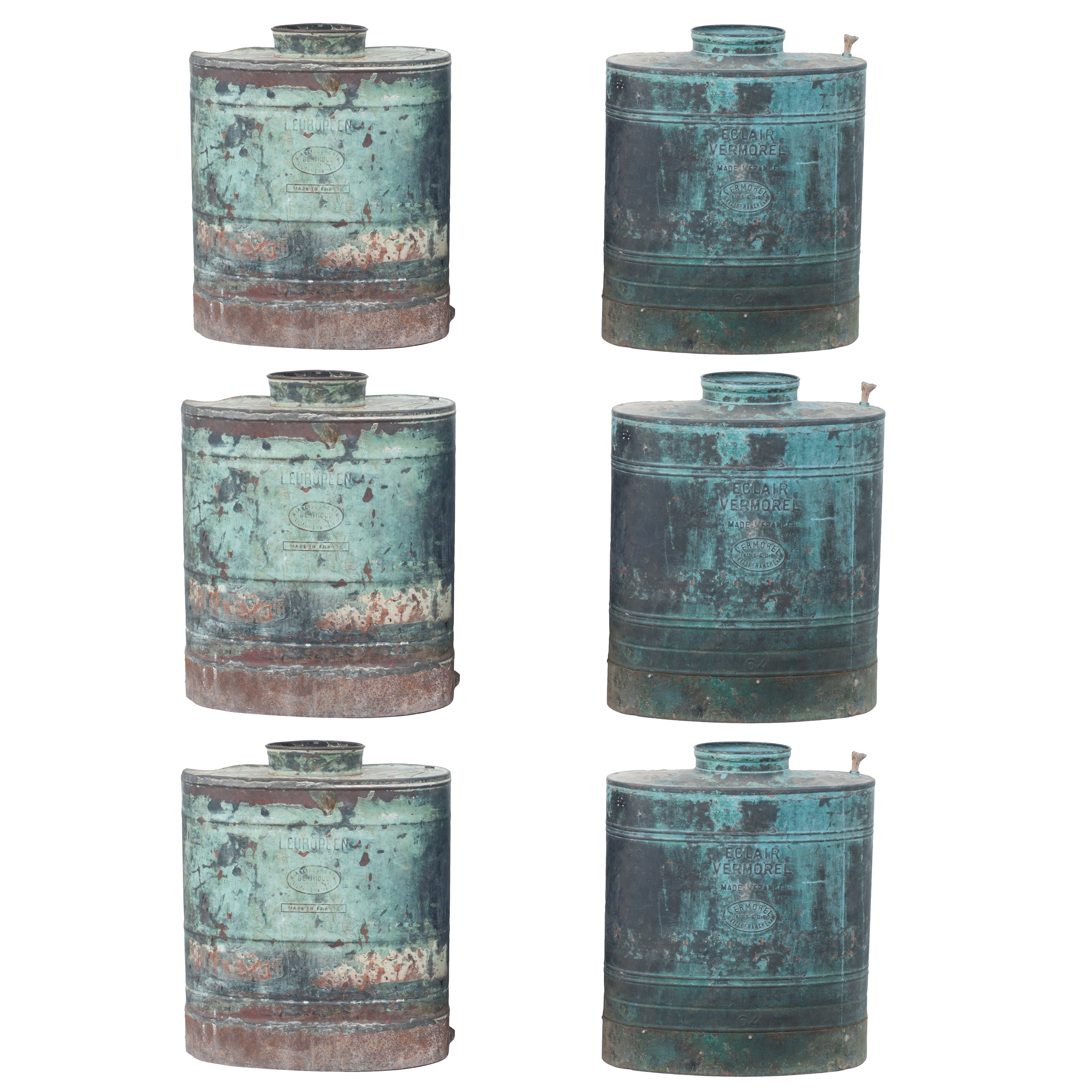 Set of Six Blue Oxidized Container or Vessels