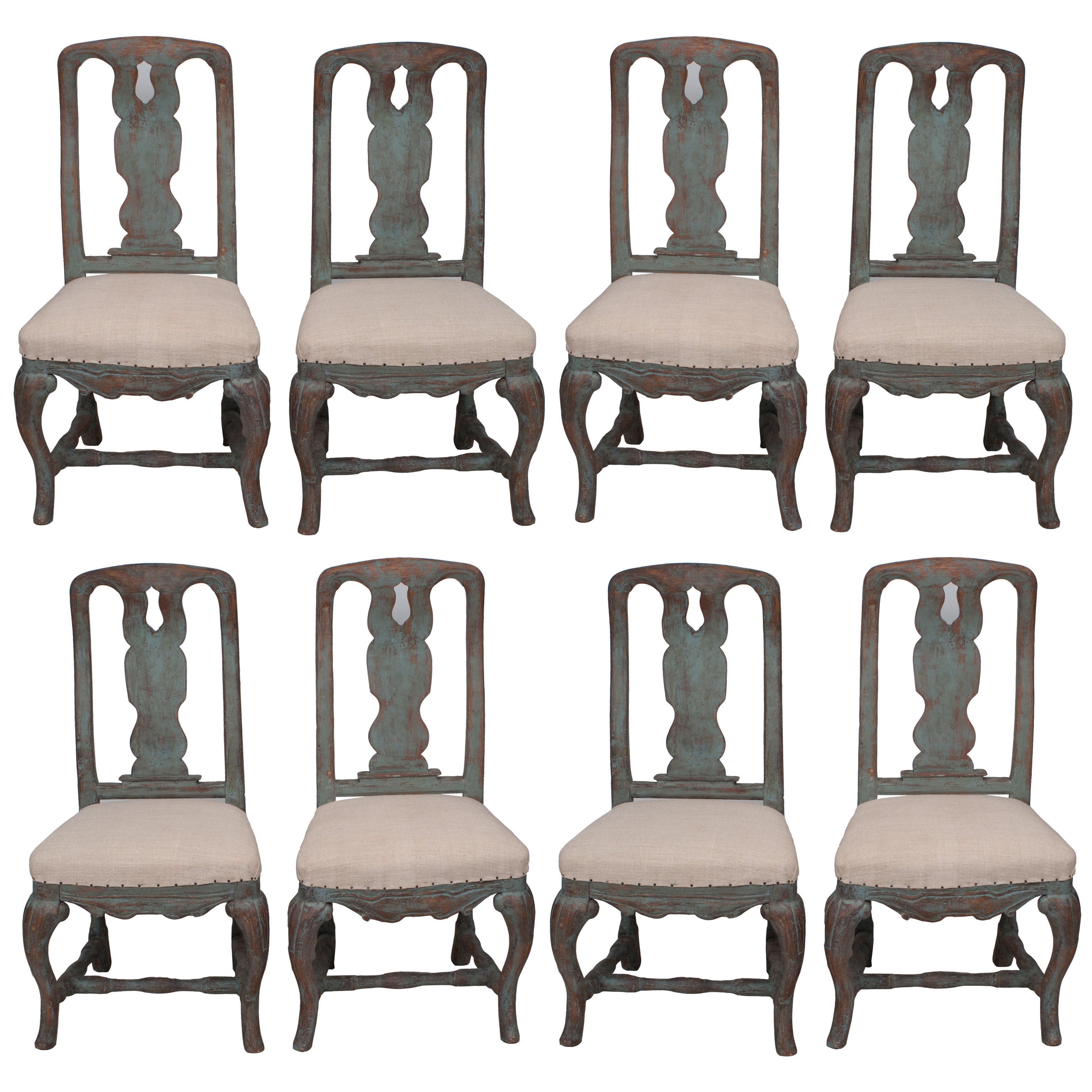 Set of Eight Swedish Rococo Painted Chairs