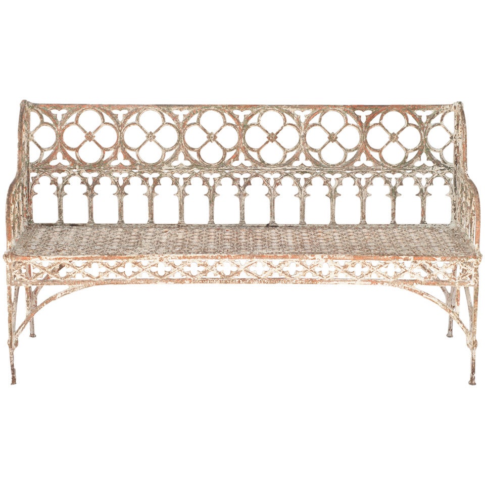 Painted Cast Iron Gothic Bench