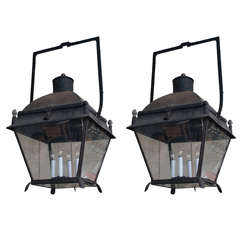 Matched Pair of Black Painted Lanterns 1