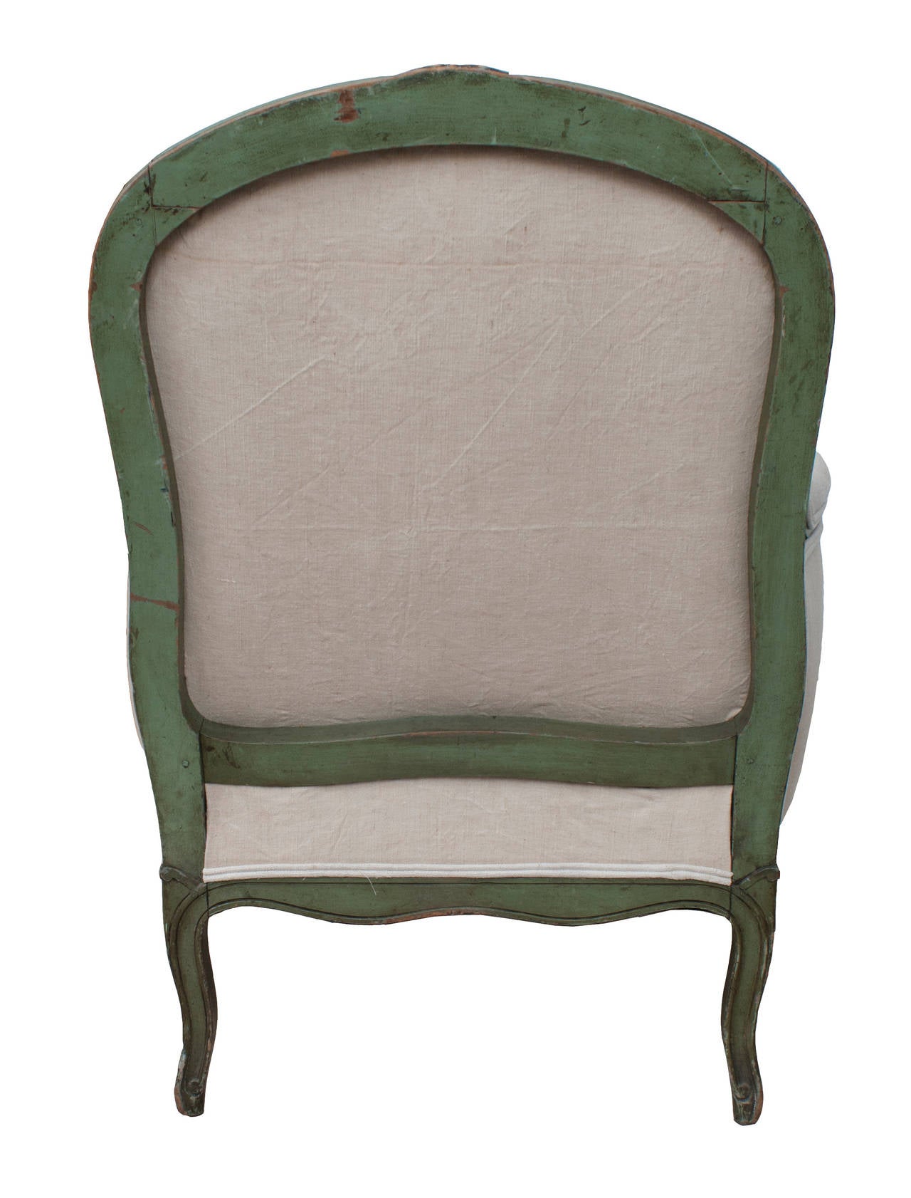 French Pair of Green Painted Louis XV Bergeres