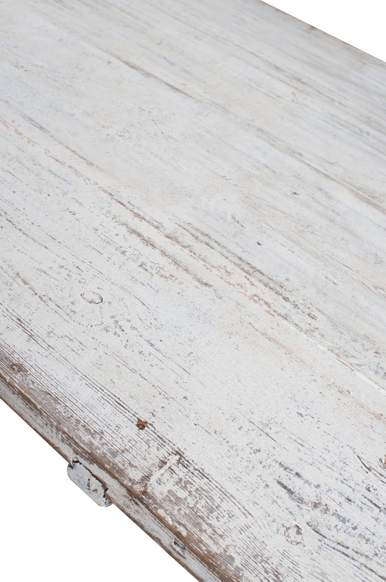 Painted Swedish Stretcher Farm Table, all Original