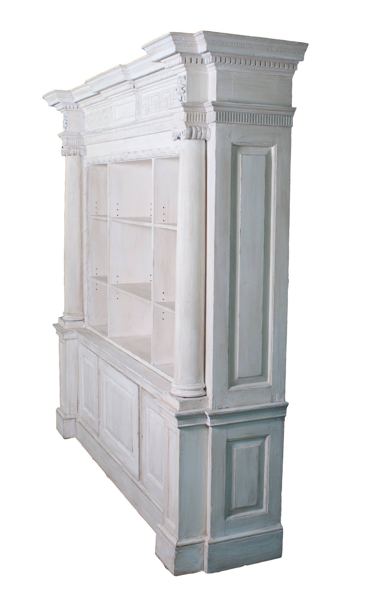 French A cream painted wooden neoclassical bookcase in two sections