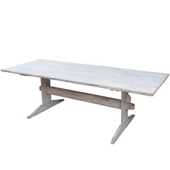 Painted Swedish Stretcher Farm Table, all Original