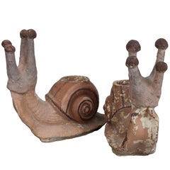 Pair of Painted Cement Snails Garden Ornaments