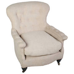 Single Large Napoleon III Chair with Buttons and Casters 5