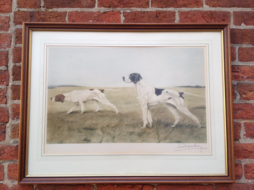 Signed Lithograph of Two Pointers.  Artist is Leon Danchin
