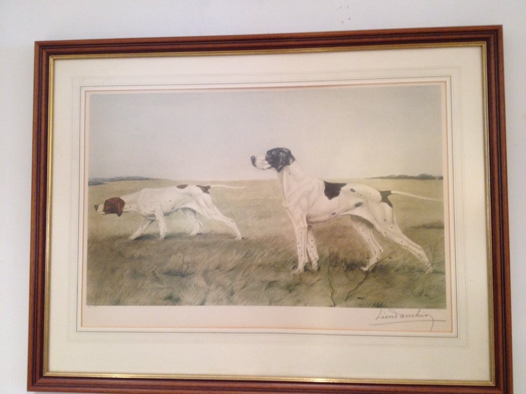 20th Century Lithograph of Two Pointers For Sale