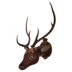 Painted Carved Wood Deer Head