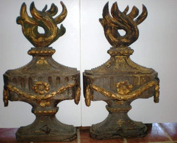 A pair of cassolettes -  carved wood and gilt - rare and very decorative