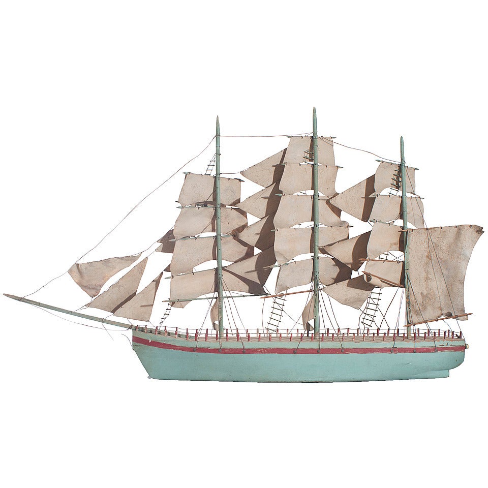 Blue Painted Model of a Sail Boat