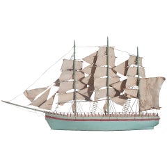 Vintage Blue Painted Model of a Sail Boat