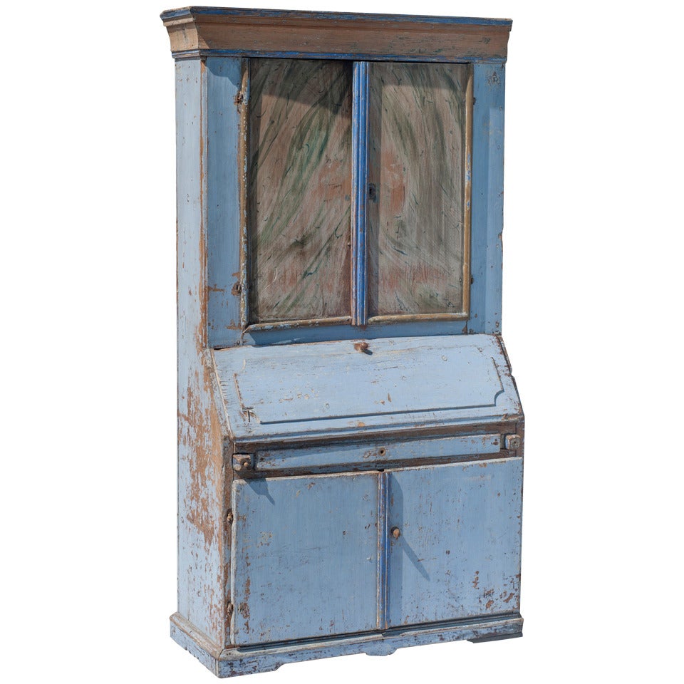 Blue Painted Swedish Secretaire