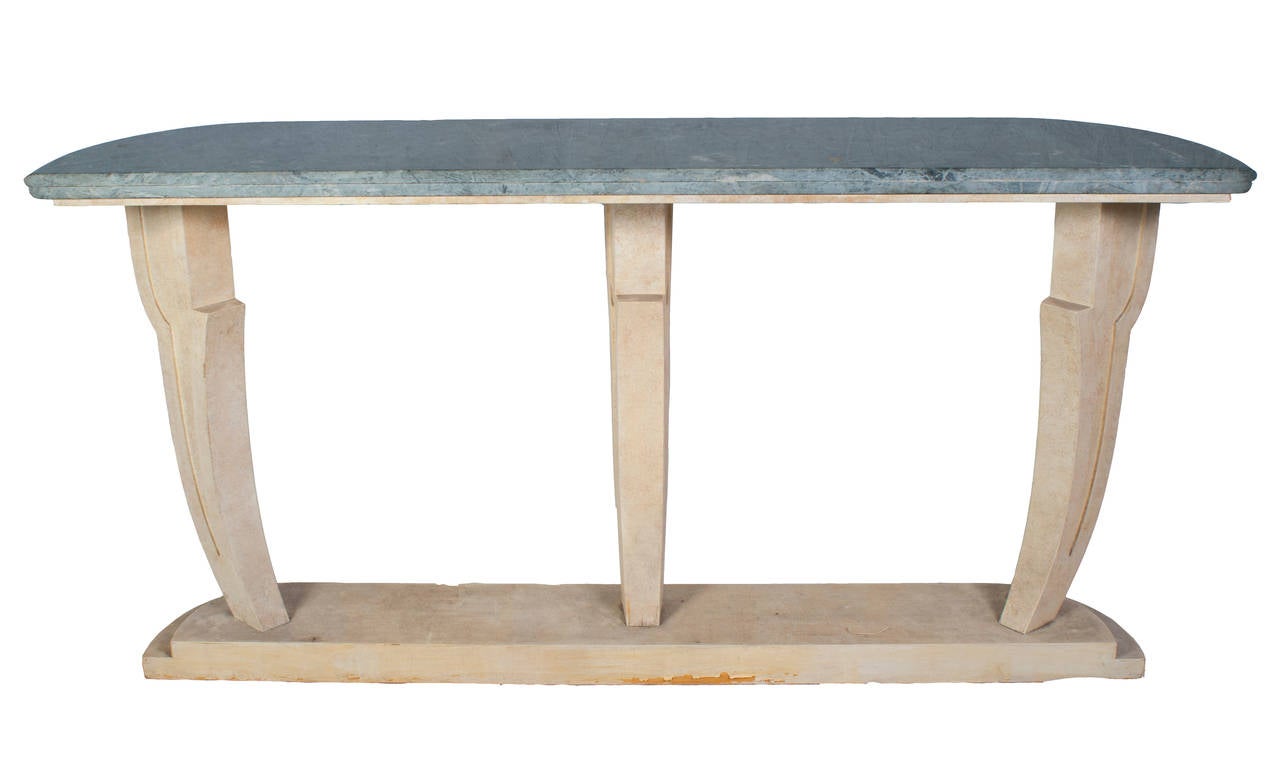 French Art Deco Console Table with a Green Marble Top