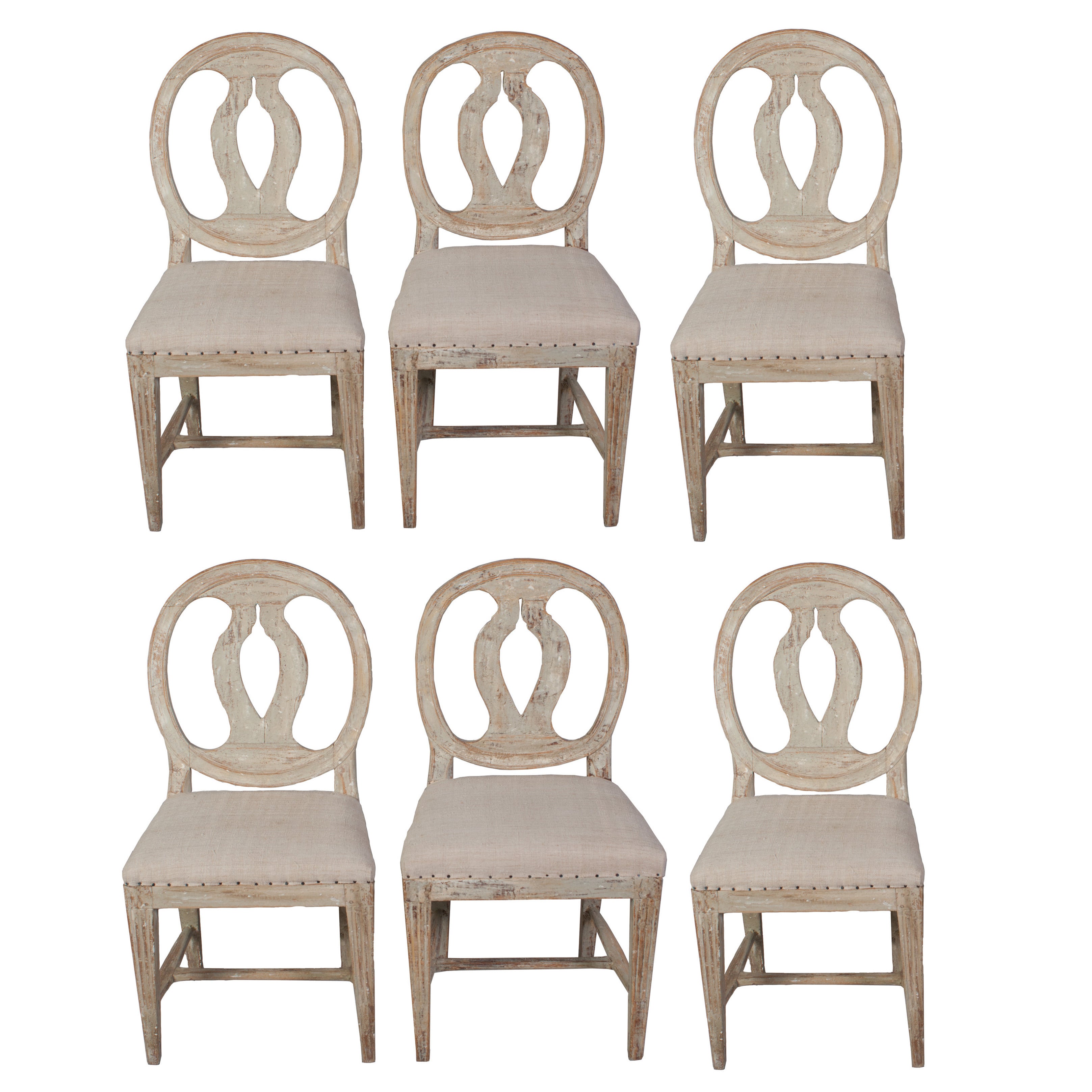 Set of Six Round Back, Painted, Swedish Dining Chairs